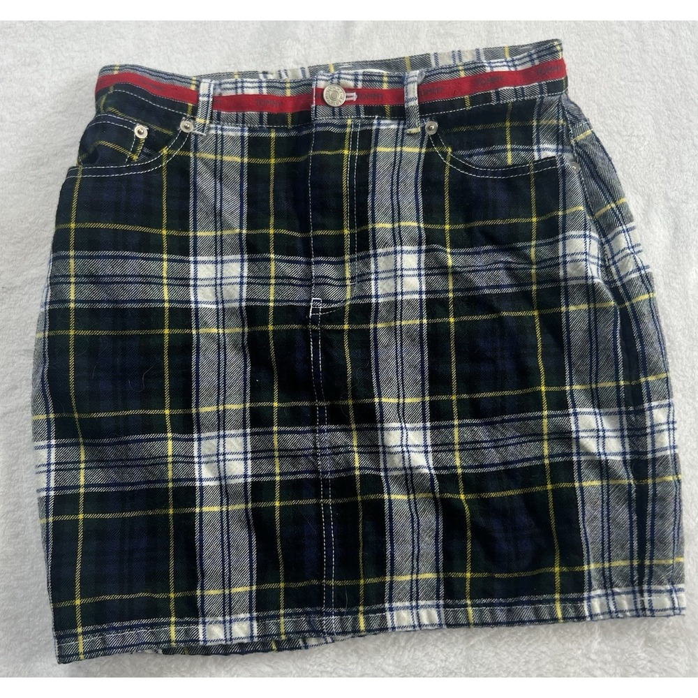 Vintage Tommy Hilfiger Plaid Wool Mini Skirt Women's 6 Navy Green Tartan